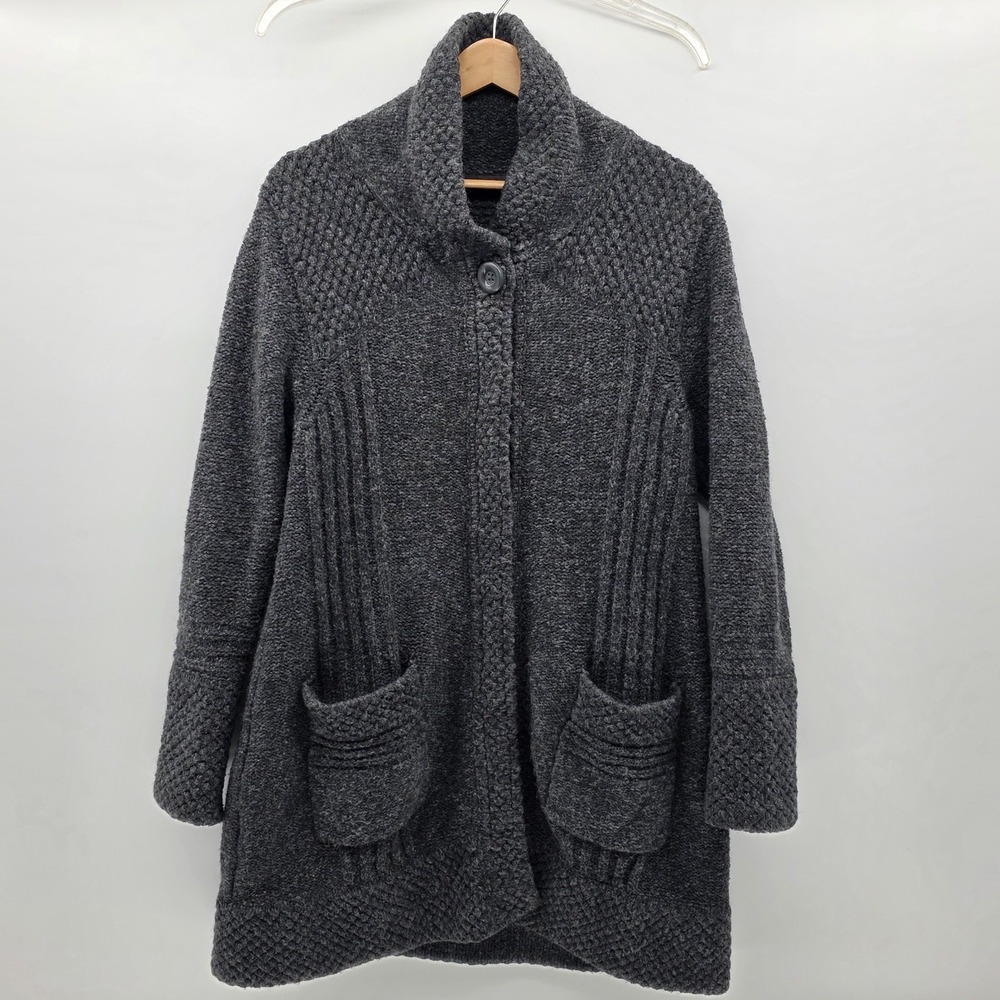 Prana‎ Elsin Sweater Medium Cardigan Gray Long Organic Cotton Blend Snap Button